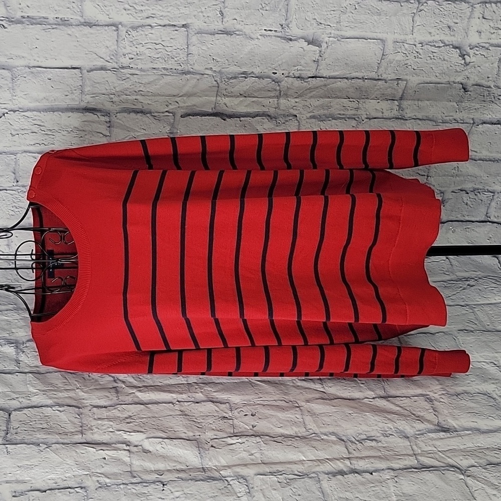 Nautica XXL Red Black Striped Pullover Sweater Button Shoulder